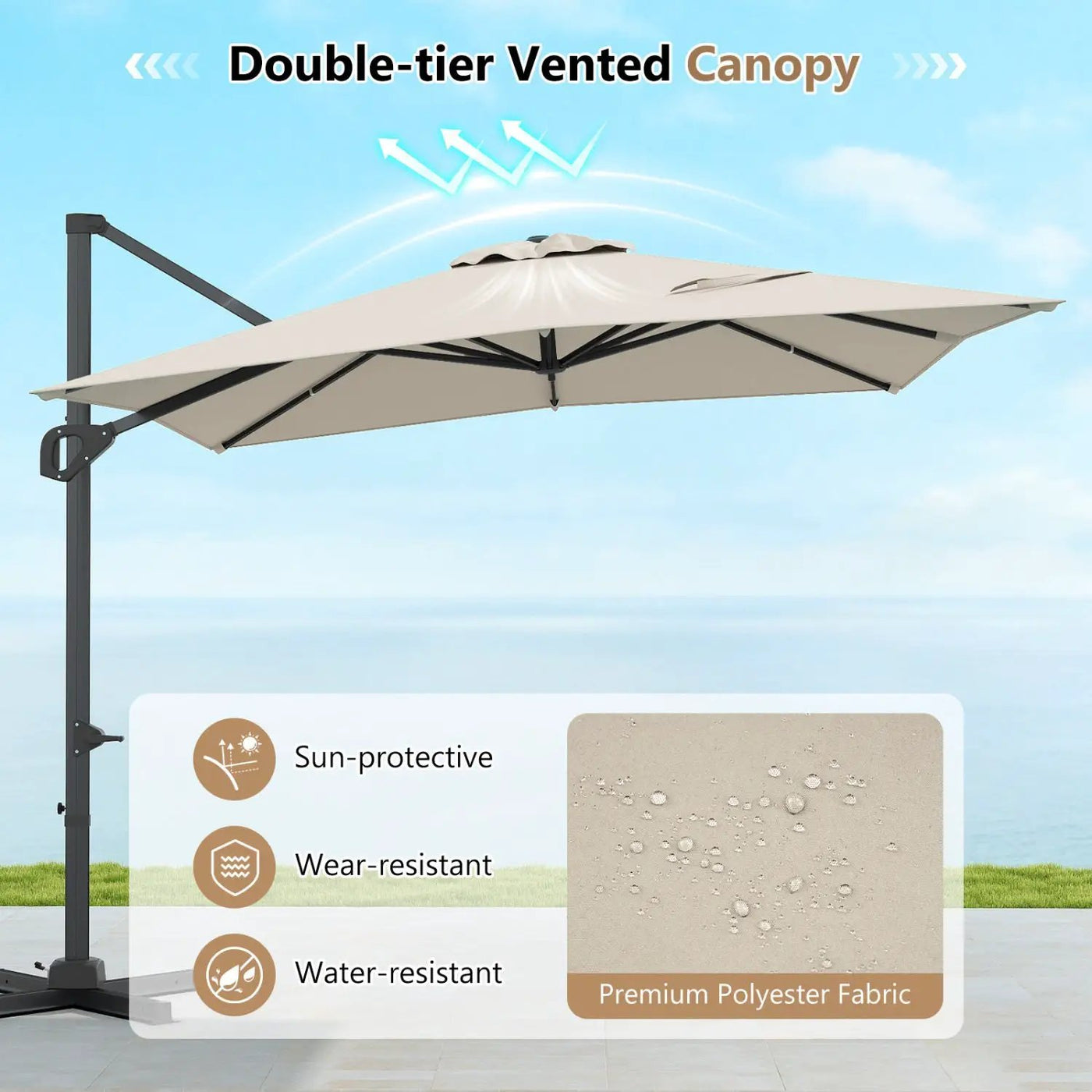 Offset Hanging Patio Umbrella 11x9 ft with 220 lb Base by DirectDeals