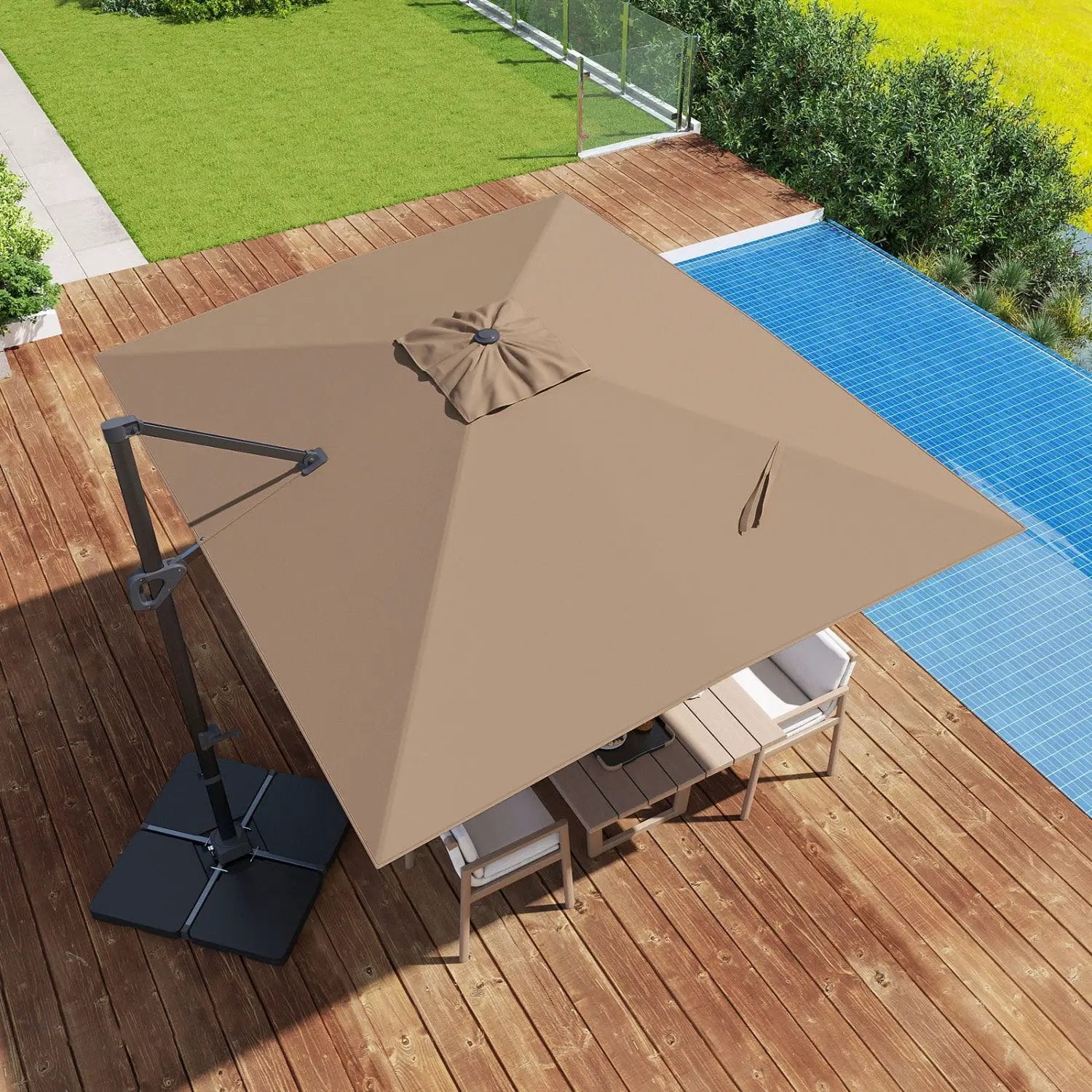 Offset Hanging Patio Umbrella 11x9 ft with 220 lb Base by DirectDeals