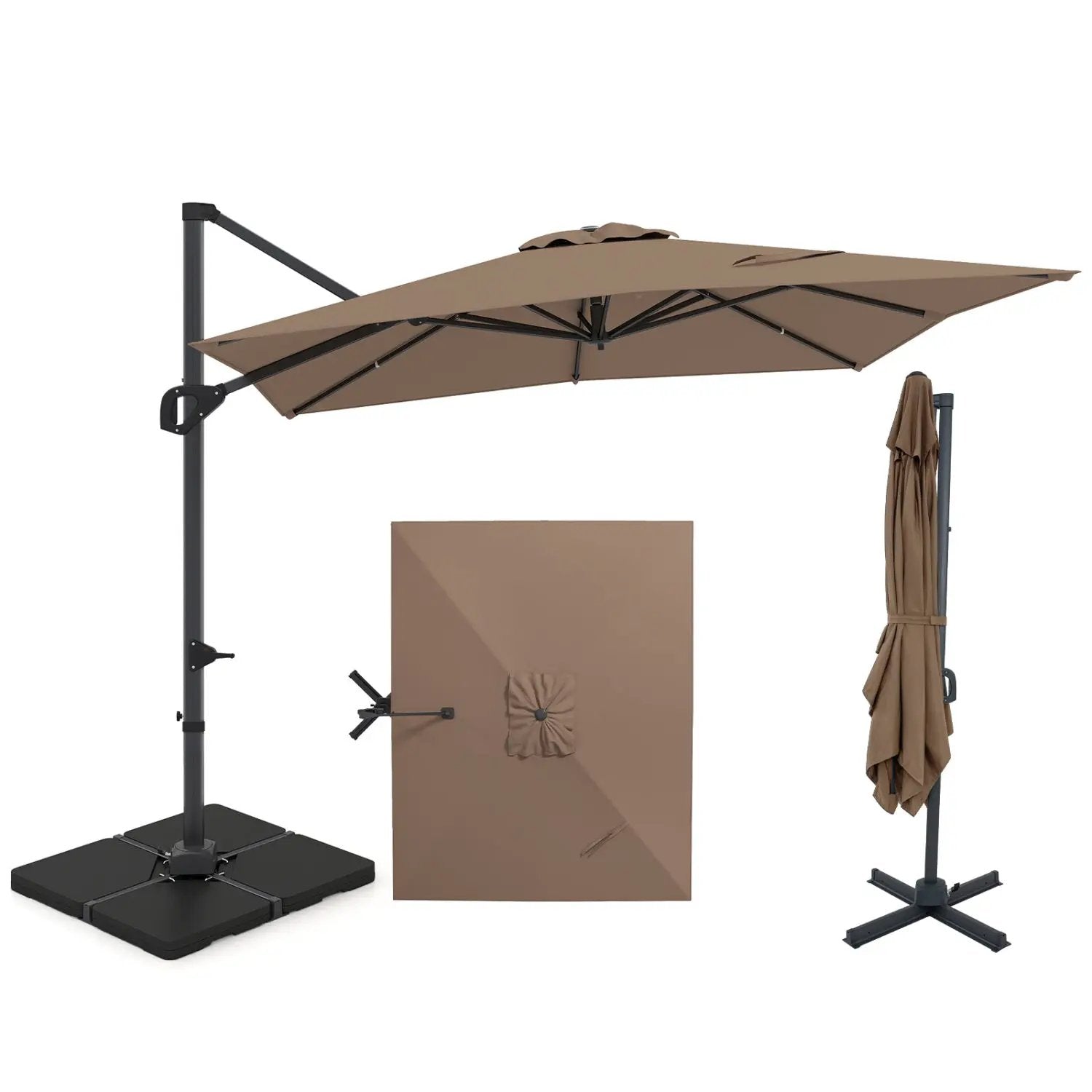 Offset Hanging Patio Umbrella 11x9 ft with 220 lb Base by DirectDeals
