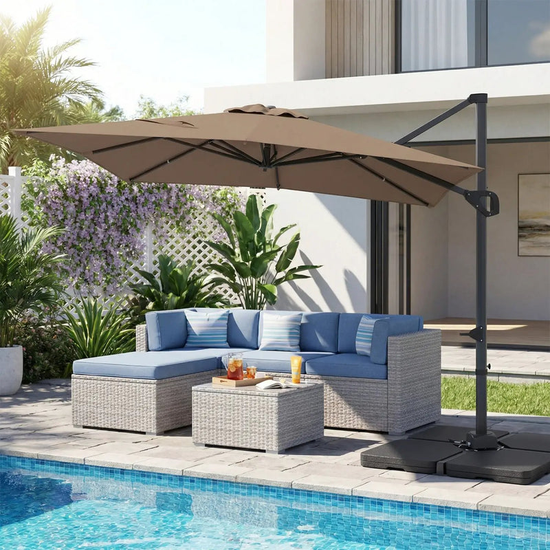 Offset Hanging Patio Umbrella 11x9 ft with 220 lb Base by DirectDeals