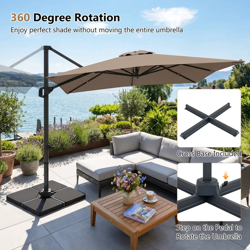 Offset Hanging Patio Umbrella 11x9 ft with 220 lb Base by DirectDeals