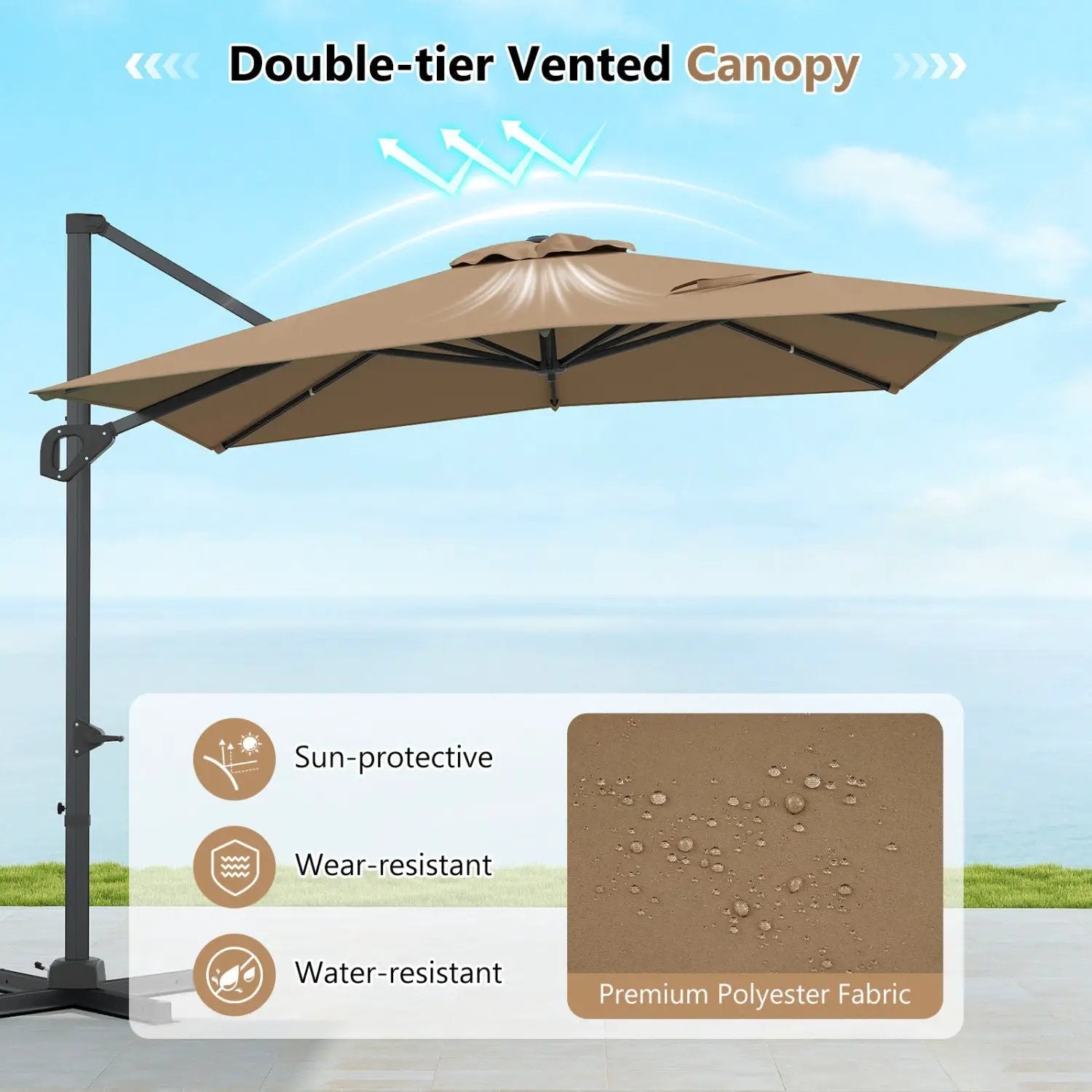 Offset Hanging Patio Umbrella 11x9 ft with 220 lb Base by DirectDeals