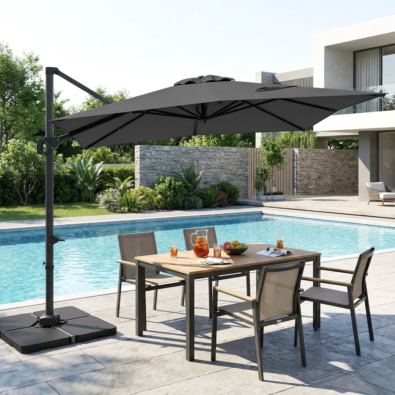 Offset Hanging Patio Umbrella 11x9 ft with 220 lb Base by DirectDeals
