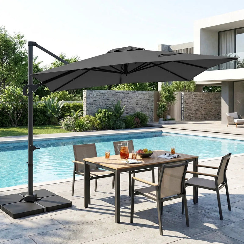Offset Hanging Patio Umbrella 11x9 ft with 220 lb Base by DirectDeals
