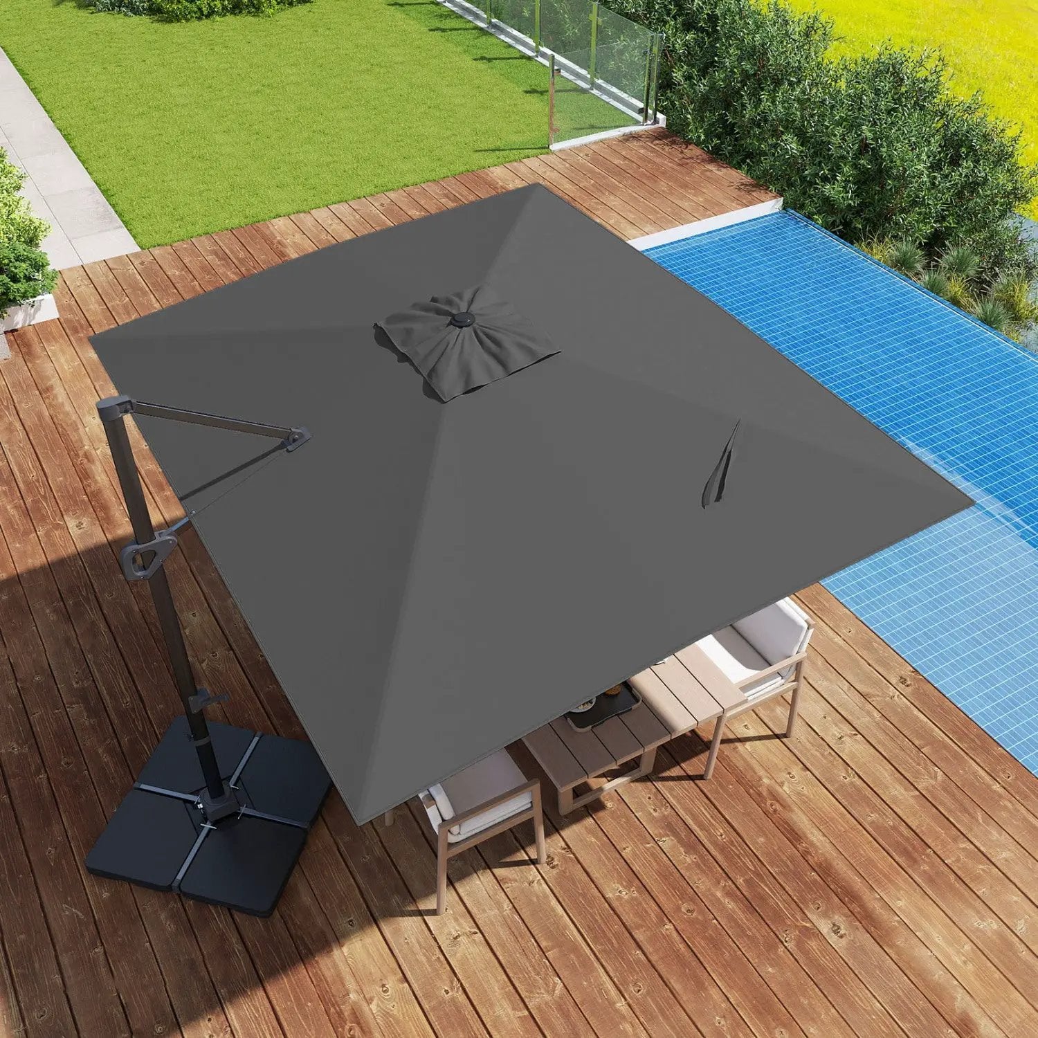 Offset Hanging Patio Umbrella 11x9 ft with 220 lb Base by DirectDeals