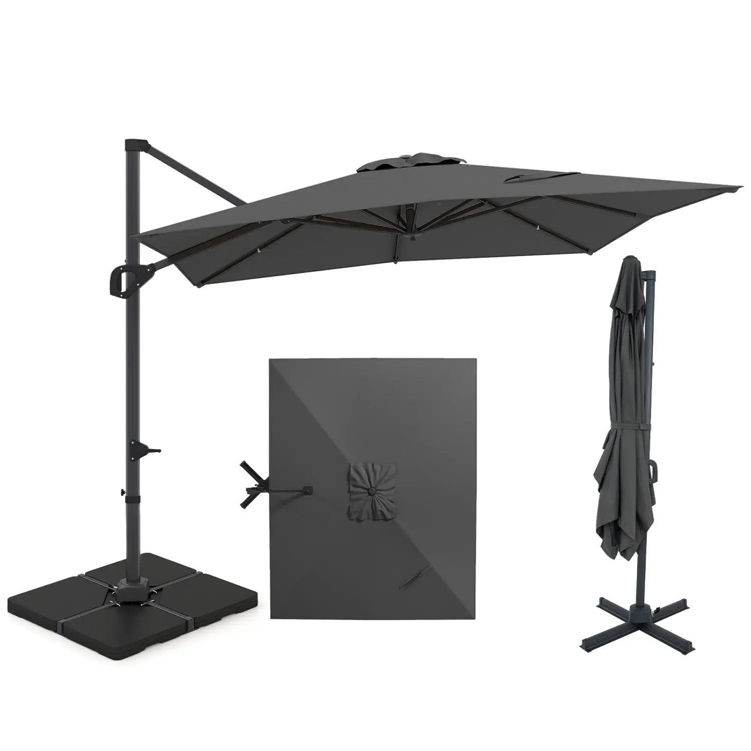 Offset Hanging Patio Umbrella 11x9 ft with 220 lb Base by DirectDeals