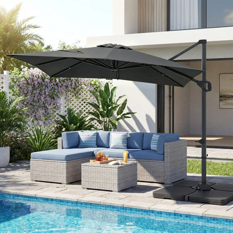 Offset Hanging Patio Umbrella 11x9 ft with 220 lb Base by DirectDeals
