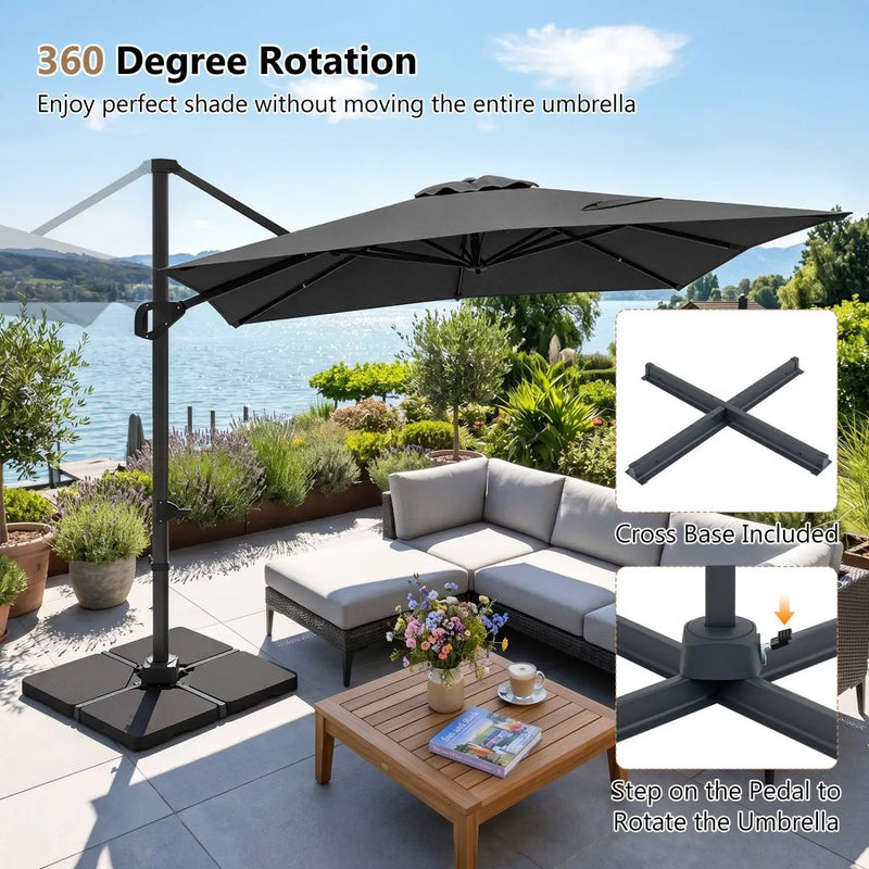 Offset Hanging Patio Umbrella 11x9 ft with 220 lb Base by DirectDeals