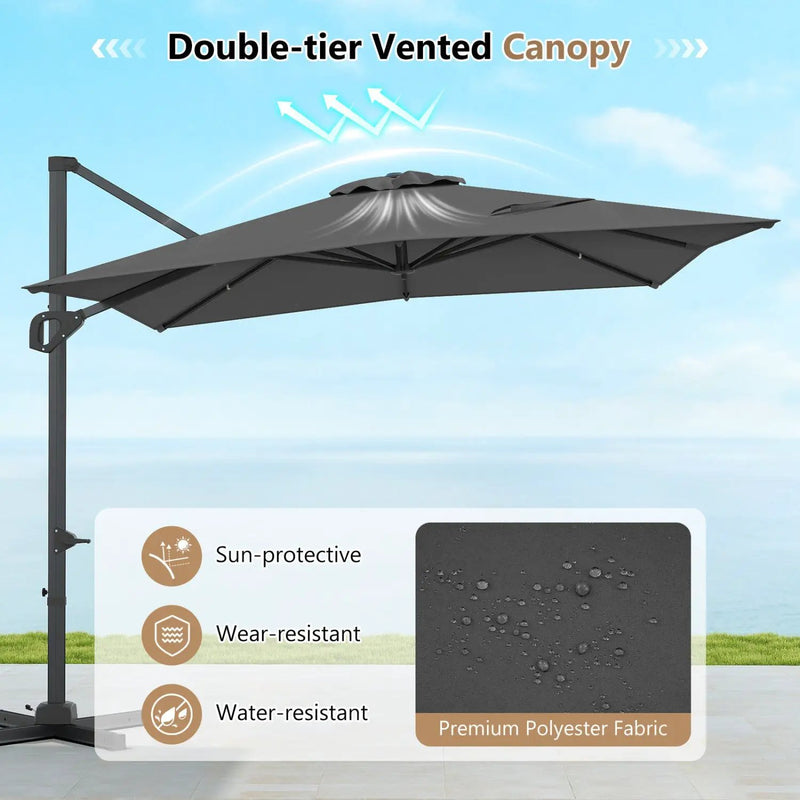 Offset Hanging Patio Umbrella 11x9 ft with 220 lb Base by DirectDeals