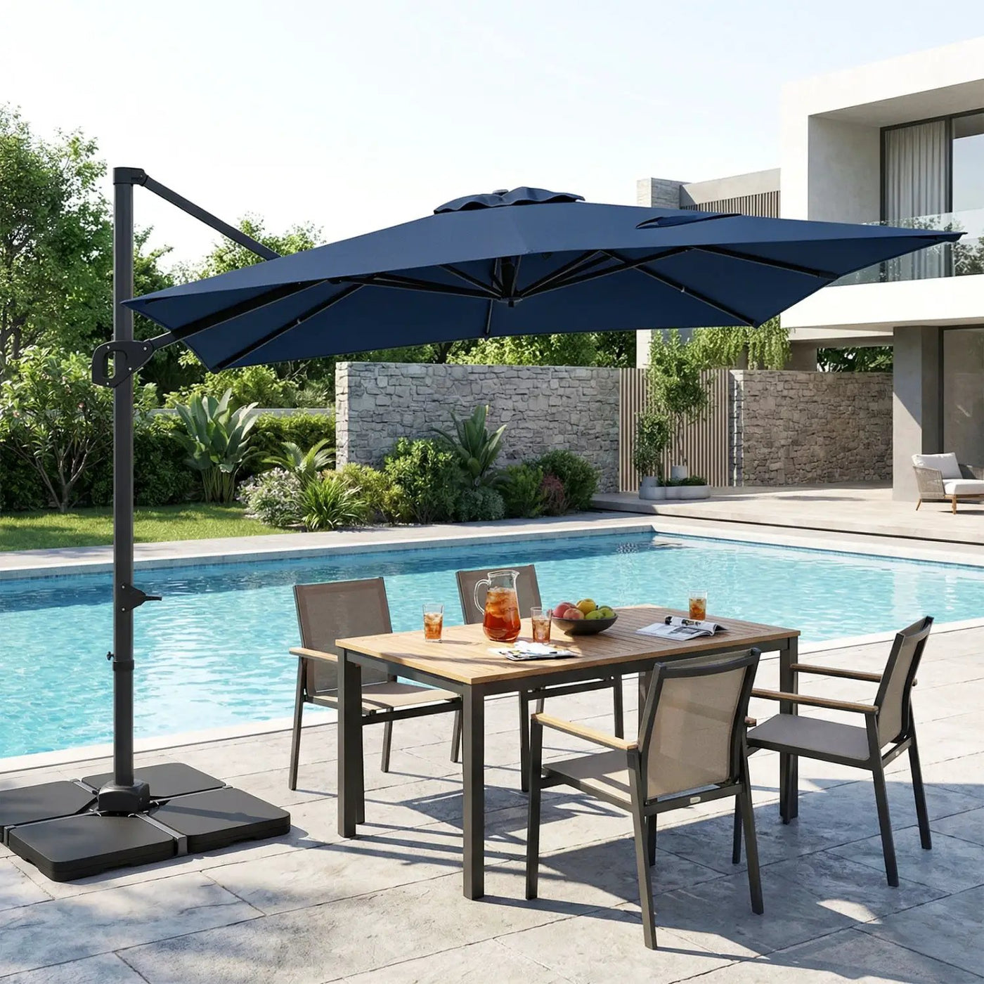 Offset Hanging Patio Umbrella 11x9 ft with 220 lb Base by DirectDeals