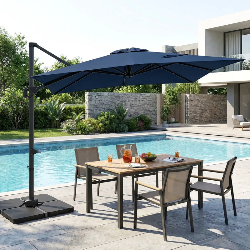 Offset Hanging Patio Umbrella 11x9 ft with 220 lb Base by DirectDeals