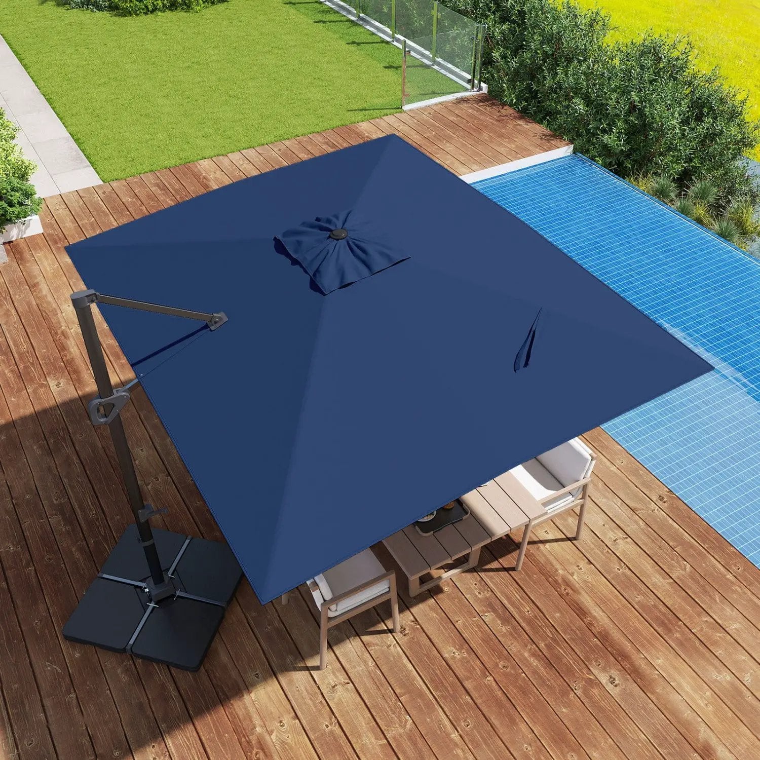 Offset Hanging Patio Umbrella 11x9 ft with 220 lb Base by DirectDeals