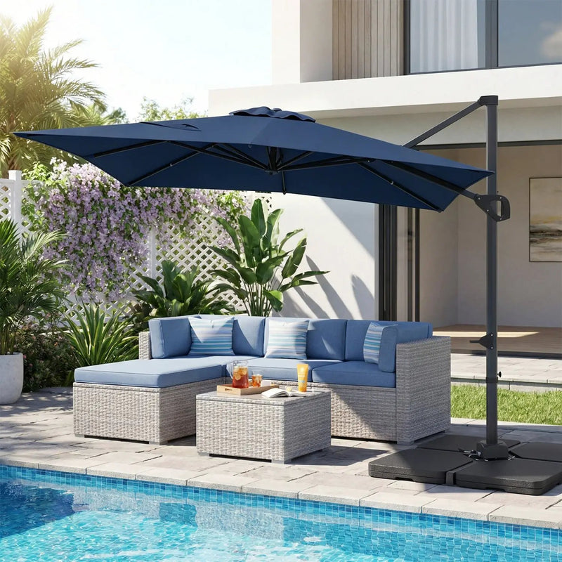 Offset Hanging Patio Umbrella 11x9 ft with 220 lb Base by DirectDeals
