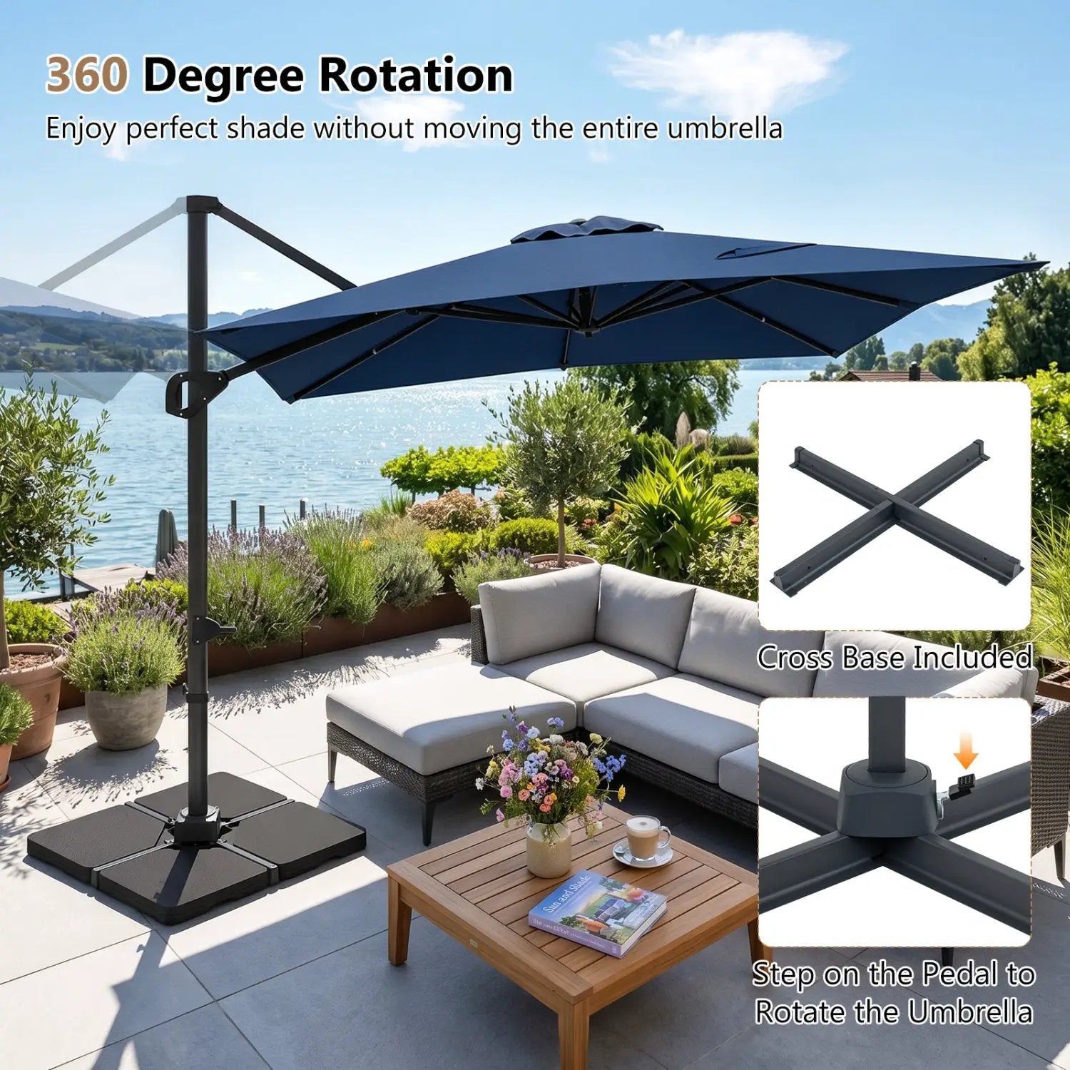 Offset Hanging Patio Umbrella 11x9 ft with 220 lb Base by DirectDeals