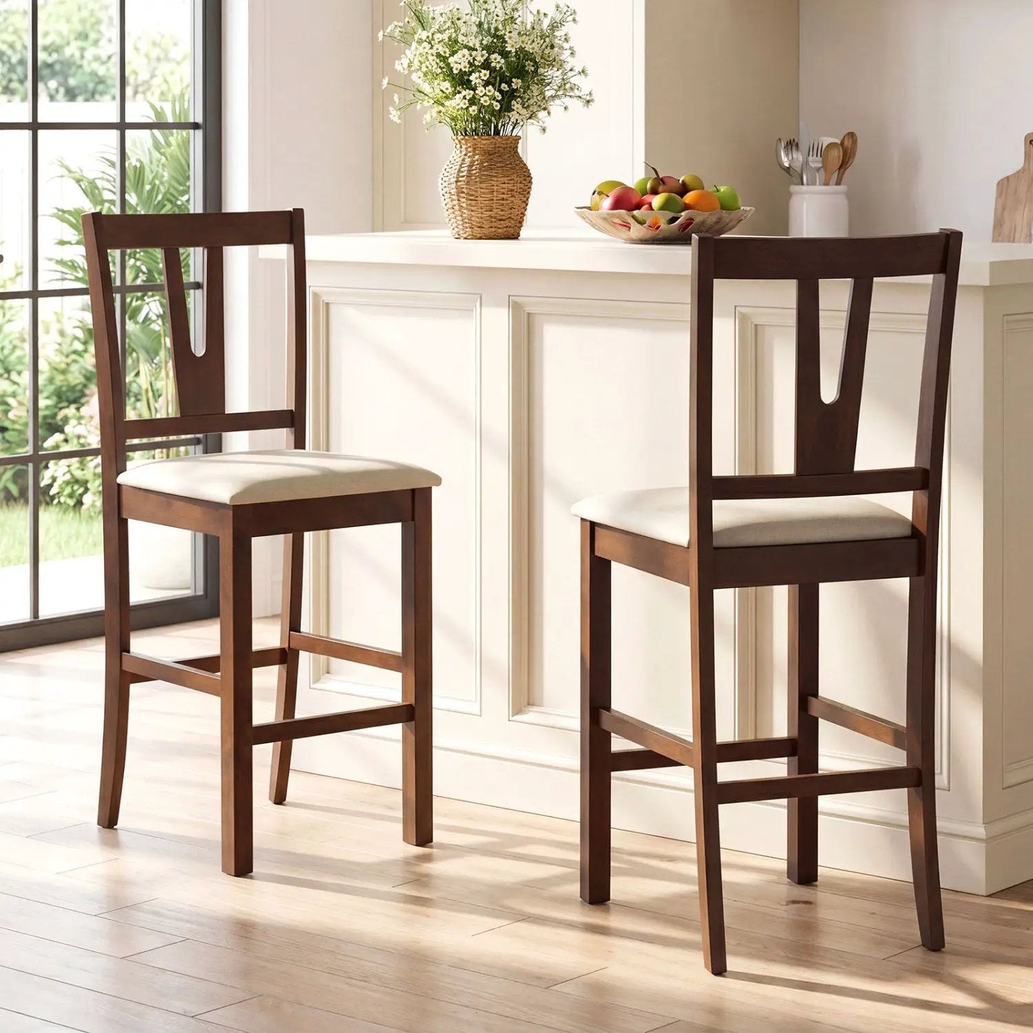 Counter Height Bar Stools with V-Back - Set of 2 by DirectDeals