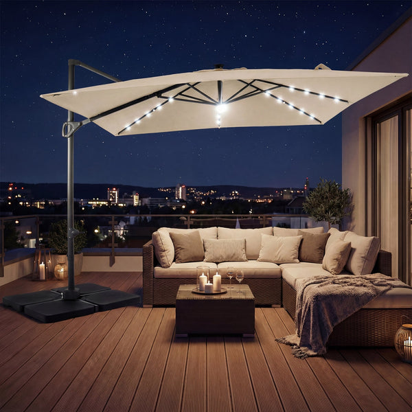 10 FT Cantilever Patio Umbrella with Solar LED Lights & Base, photo 2 of 40