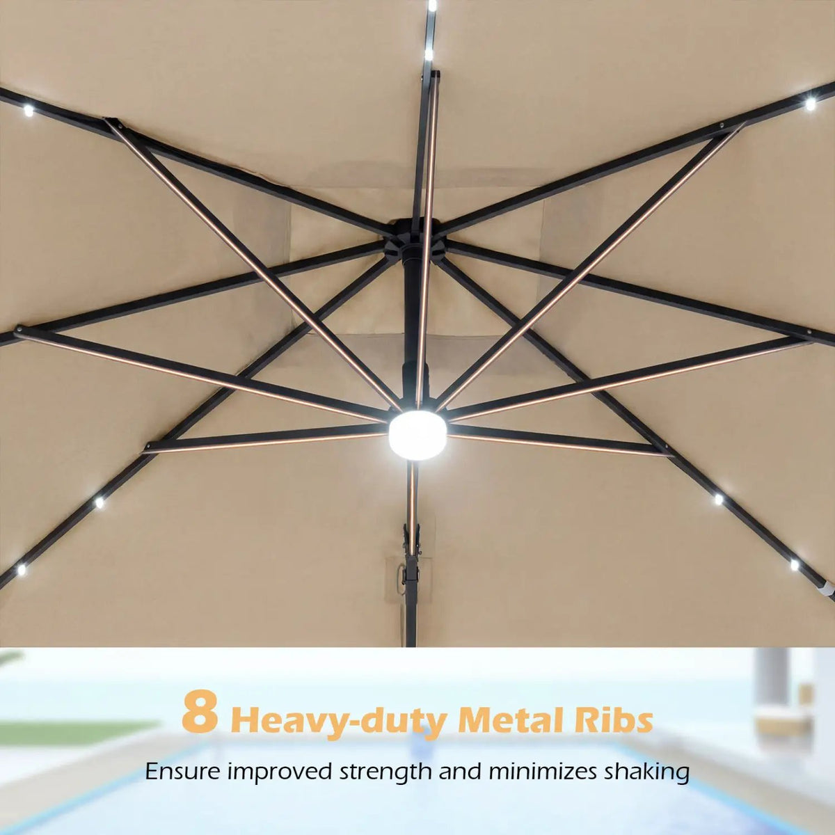 10 FT Cantilever Patio Umbrella with Solar LED Lights & Base by DirectDeals