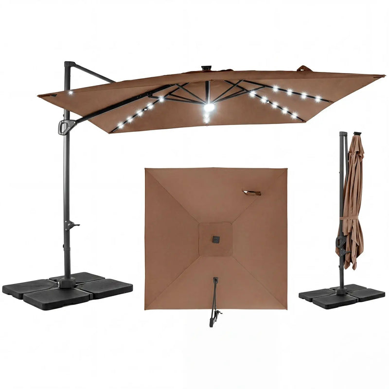 10 FT Cantilever Patio Umbrella with Solar LED Lights & Base by DirectDeals