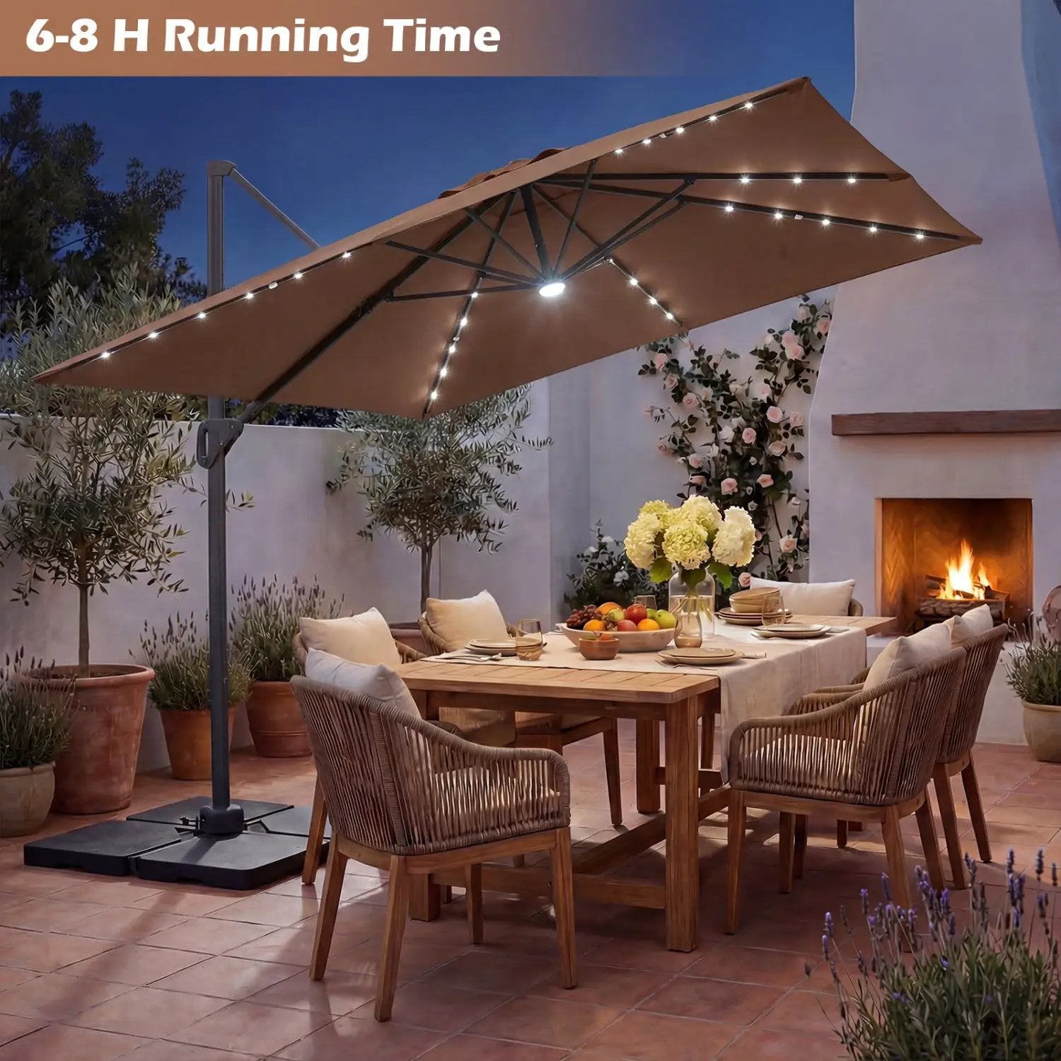 10 FT Cantilever Patio Umbrella with Solar LED Lights & Base by DirectDeals