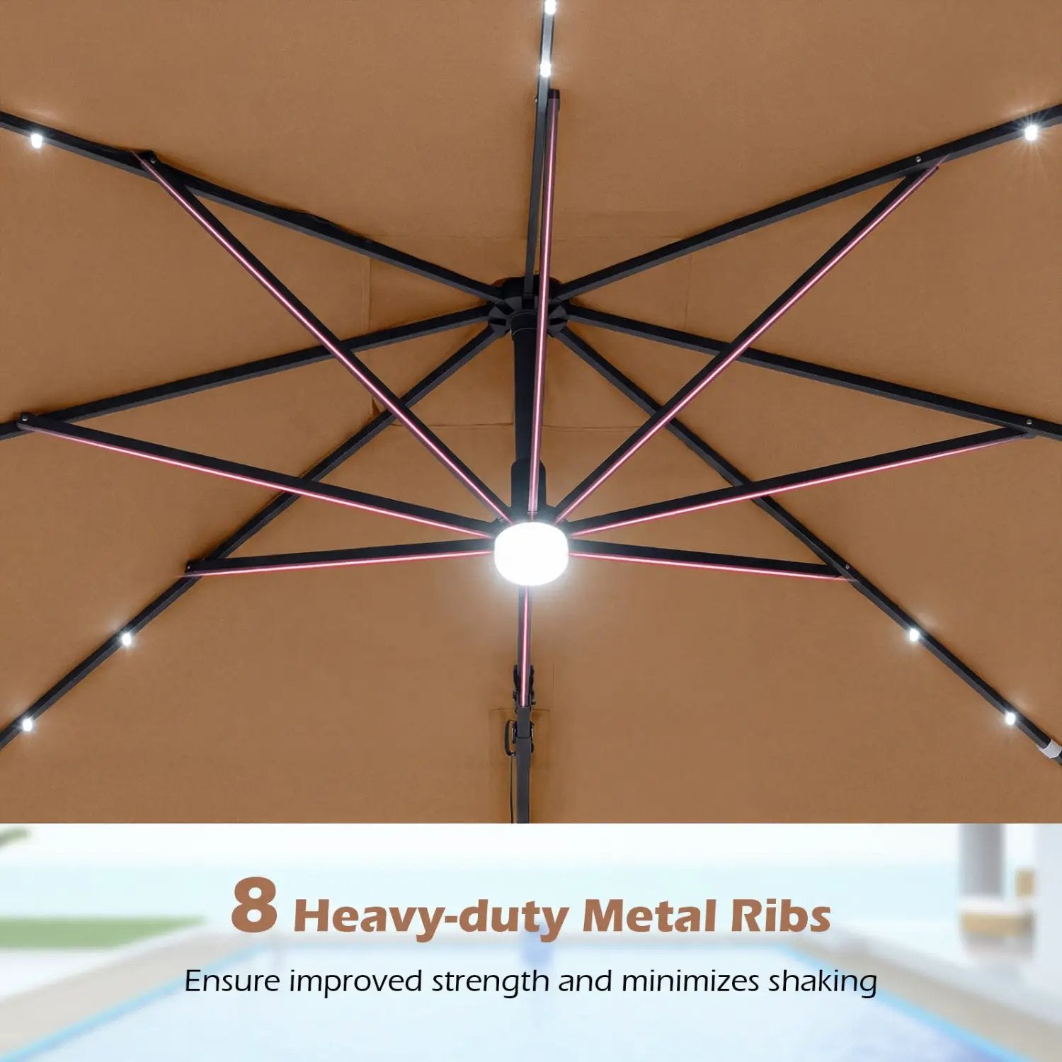 10 FT Cantilever Patio Umbrella with Solar LED Lights & Base by DirectDeals