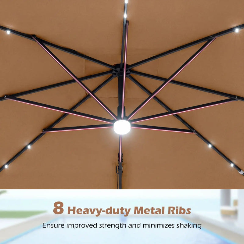10 FT Cantilever Patio Umbrella with Solar LED Lights & Base by DirectDeals
