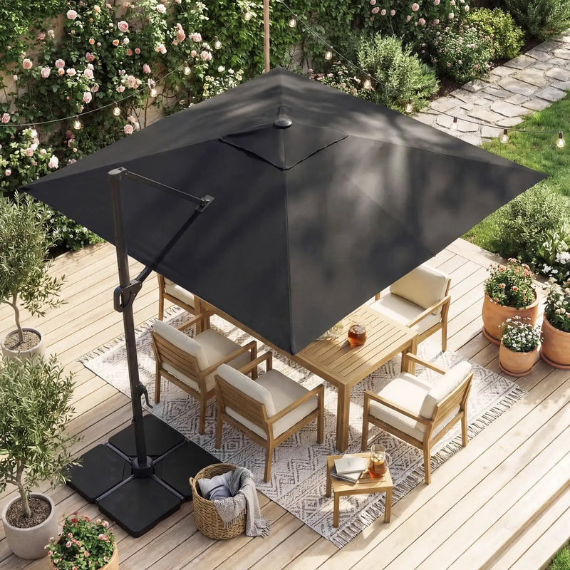 10 FT Cantilever Patio Umbrella with Solar LED Lights & Base by DirectDeals