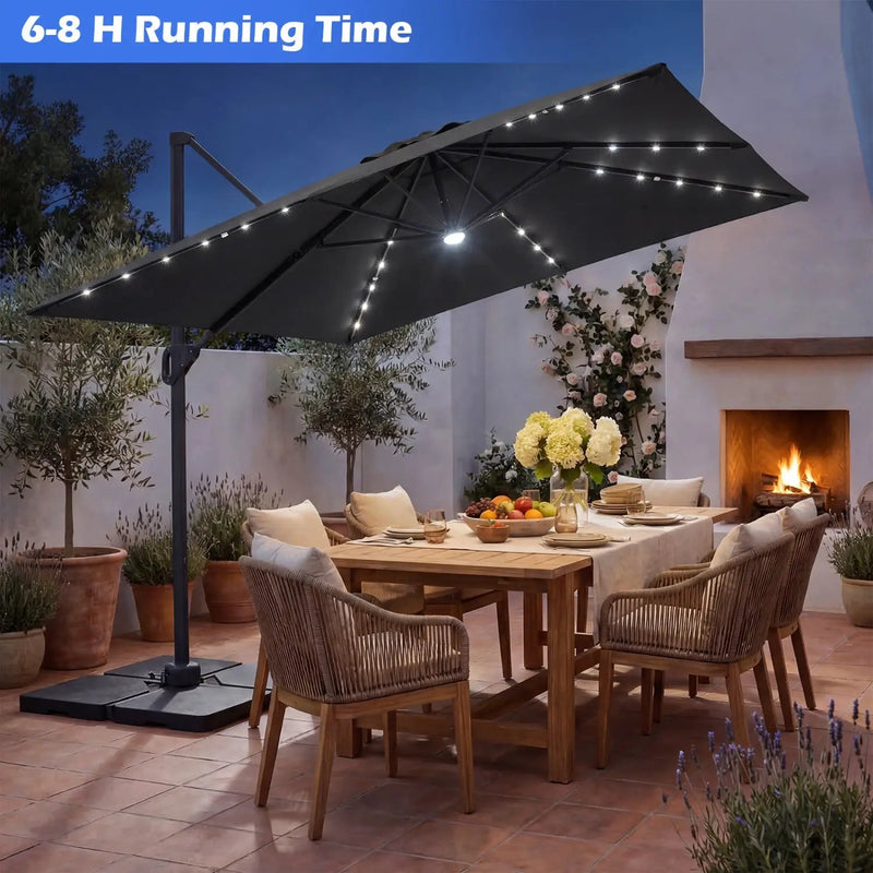 10 FT Cantilever Patio Umbrella with Solar LED Lights & Base by DirectDeals