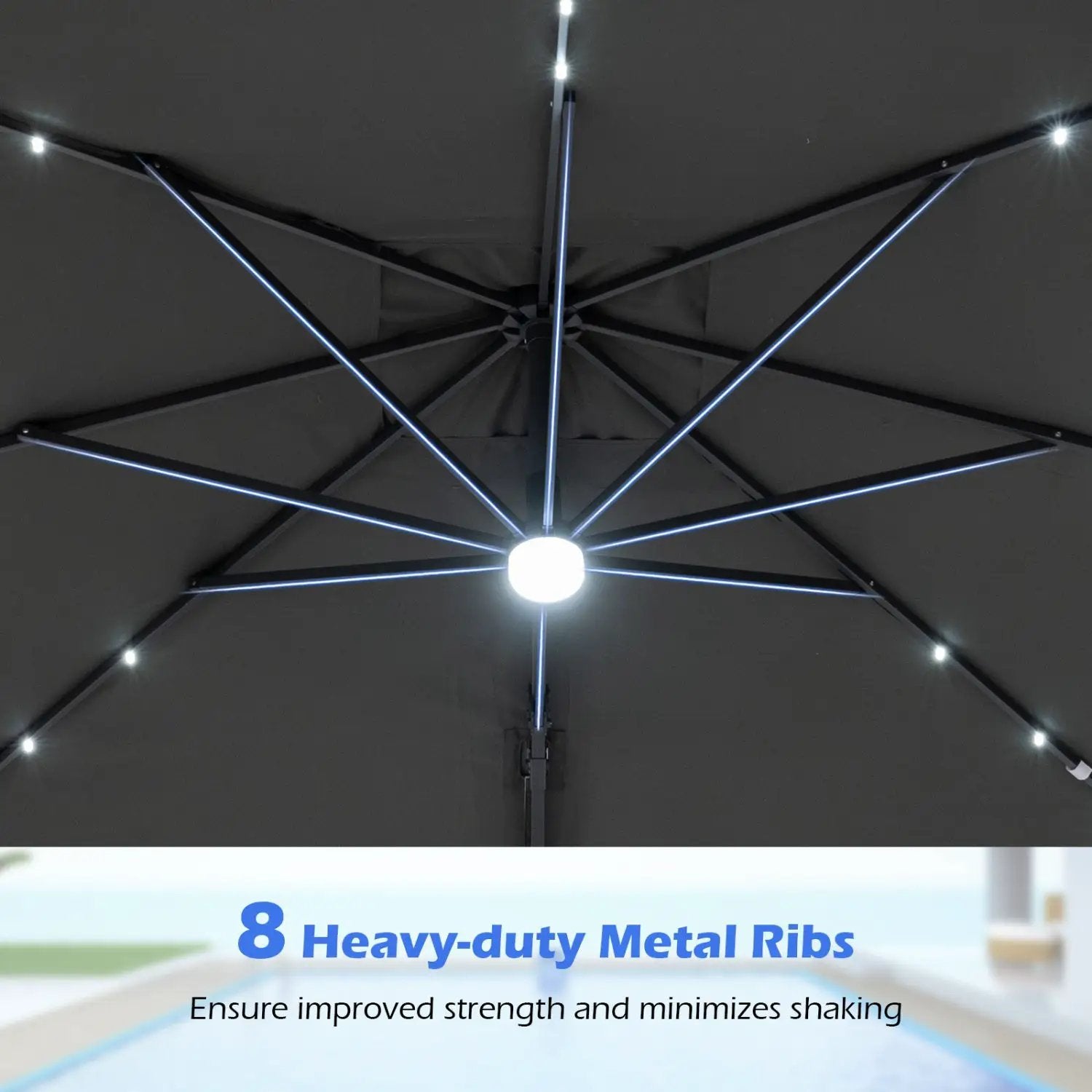 10 FT Cantilever Patio Umbrella with Solar LED Lights & Base by DirectDeals