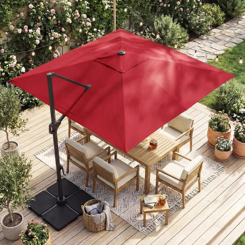 10 FT Cantilever Patio Umbrella with Solar LED Lights & Base by DirectDeals