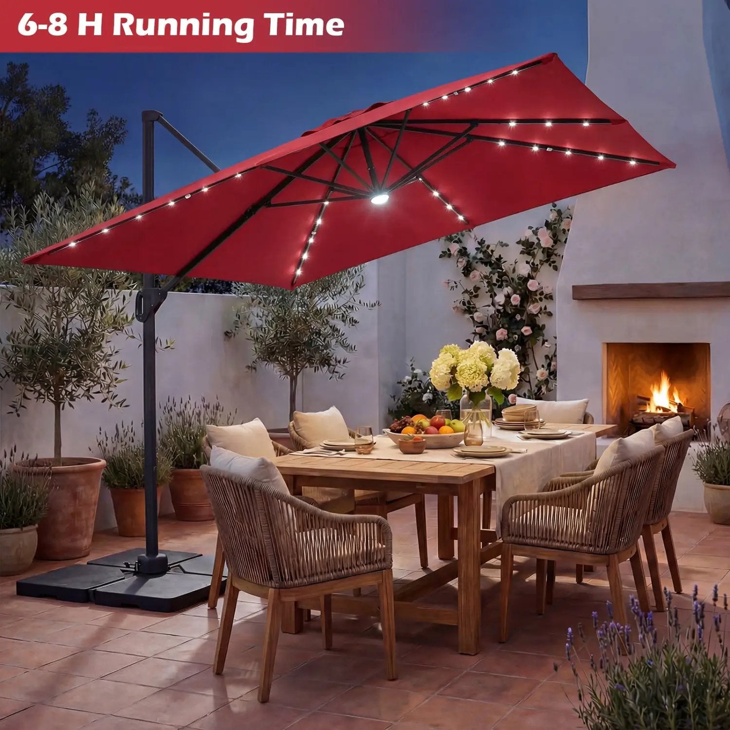10 FT Cantilever Patio Umbrella with Solar LED Lights & Base by DirectDeals