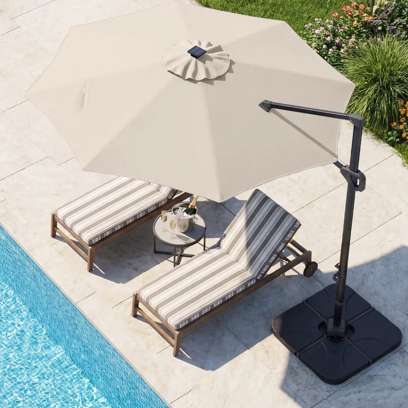 10 FT Cantilever Patio Umbrella with Solar LED Lights & Base by DirectDeals