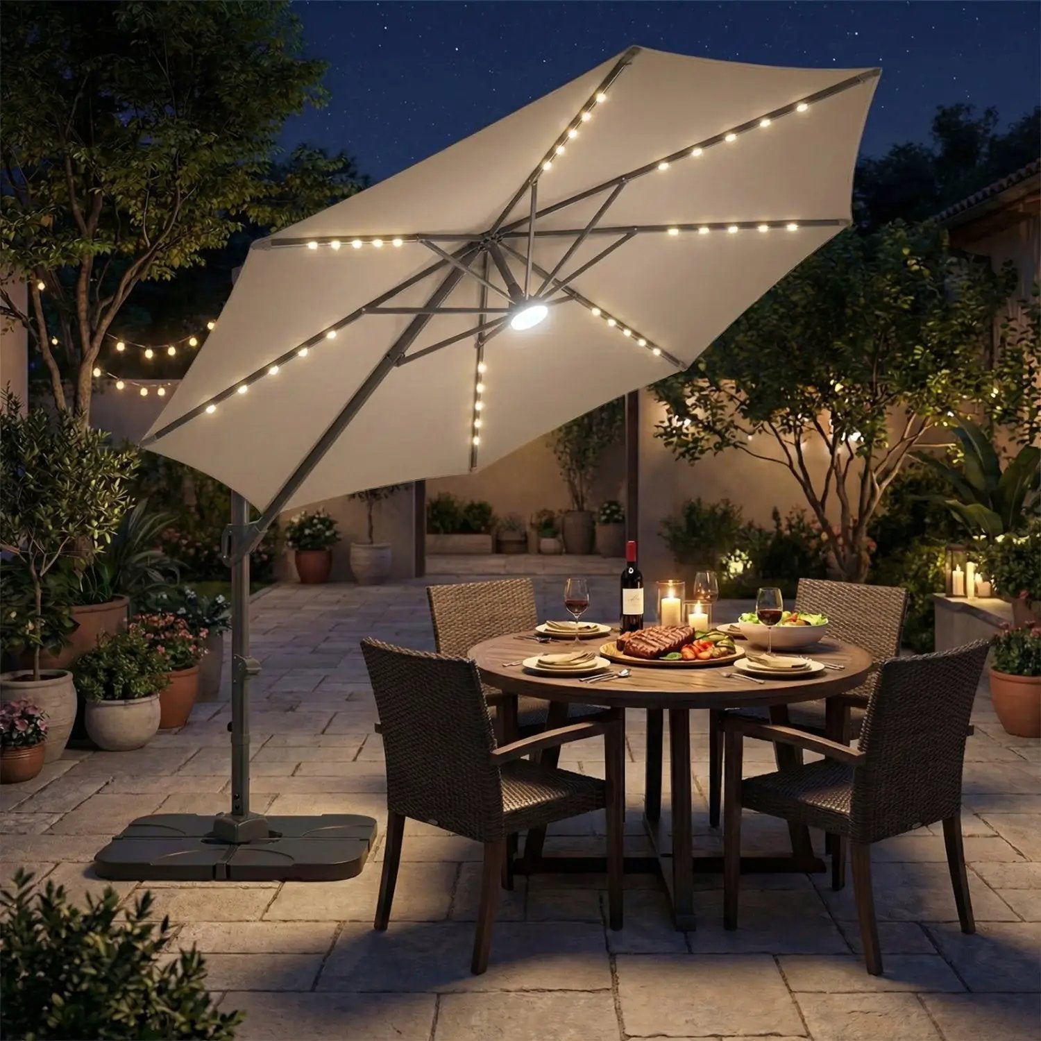 10 FT Cantilever Patio Umbrella with Solar LED Lights & Base by DirectDeals