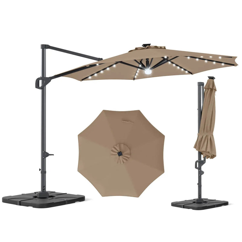 10 FT Cantilever Patio Umbrella with Solar LED Lights & Base by DirectDeals
