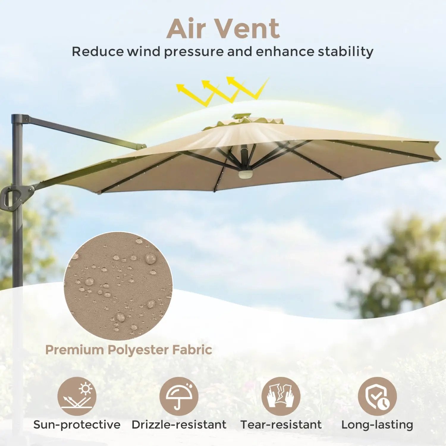 10 FT Cantilever Patio Umbrella with Solar LED Lights & Base by DirectDeals