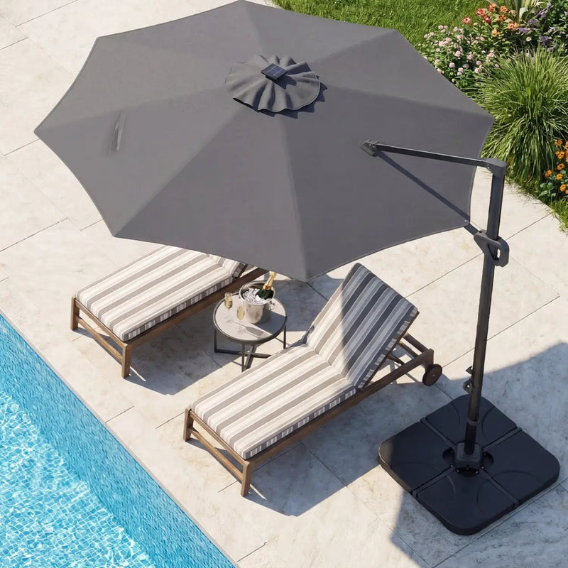 10 FT Cantilever Patio Umbrella with Solar LED Lights & Base by DirectDeals