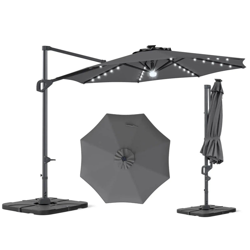 10 FT Cantilever Patio Umbrella with Solar LED Lights & Base by DirectDeals