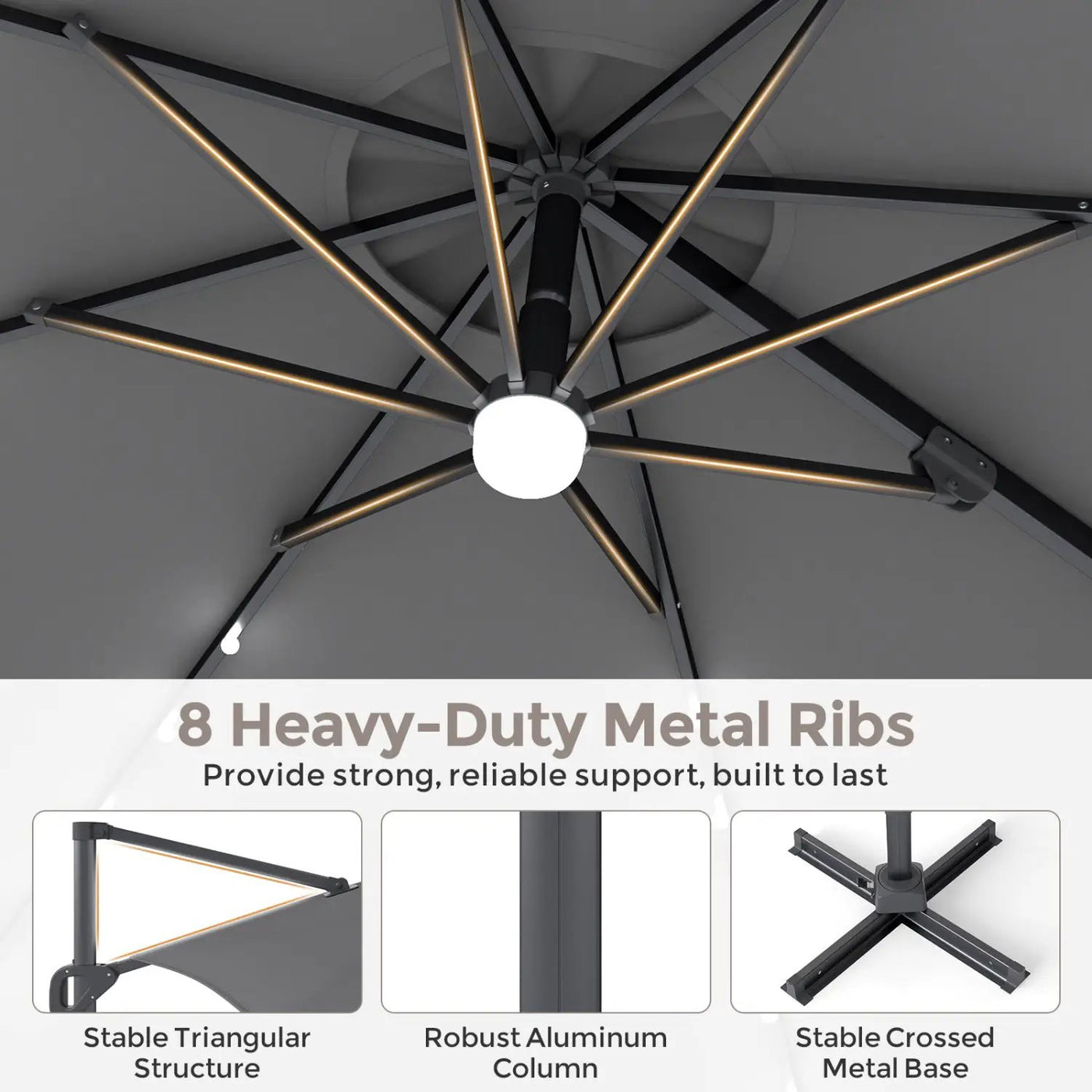 10 FT Cantilever Patio Umbrella with Solar LED Lights & Base by DirectDeals