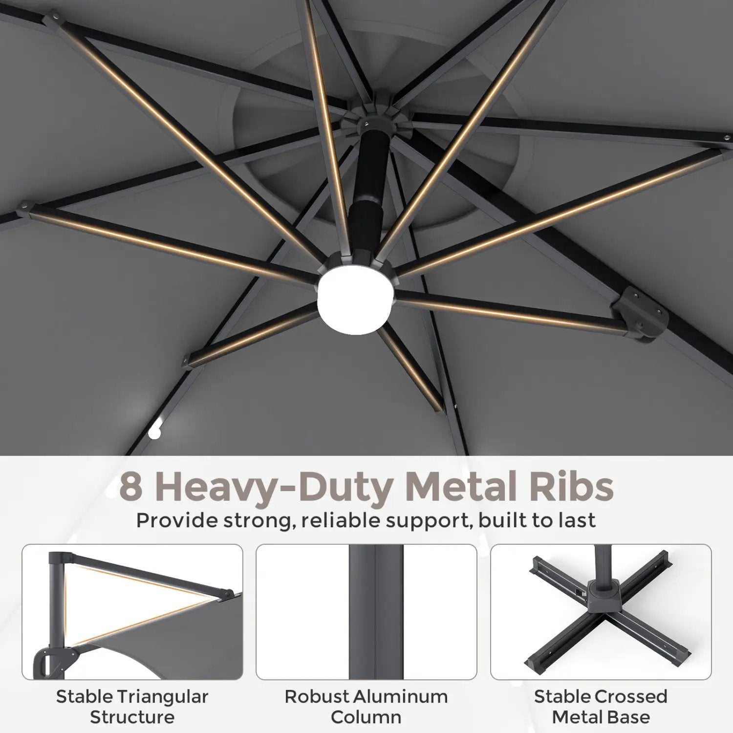 10 FT Cantilever Patio Umbrella with Solar LED Lights & Base by DirectDeals