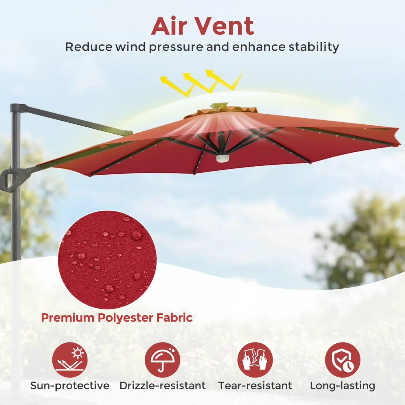10 FT Cantilever Patio Umbrella with Solar LED Lights & Base by DirectDeals
