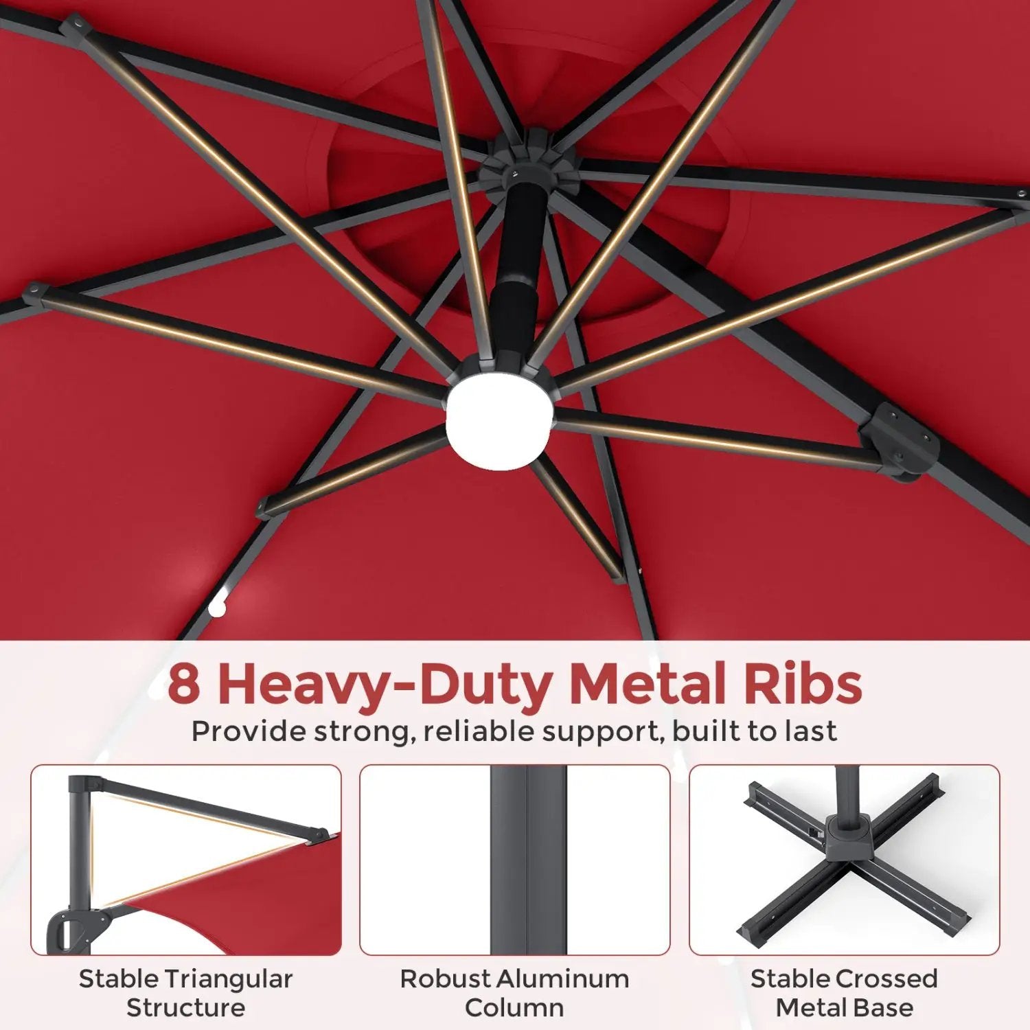 10 FT Cantilever Patio Umbrella with Solar LED Lights & Base by DirectDeals
