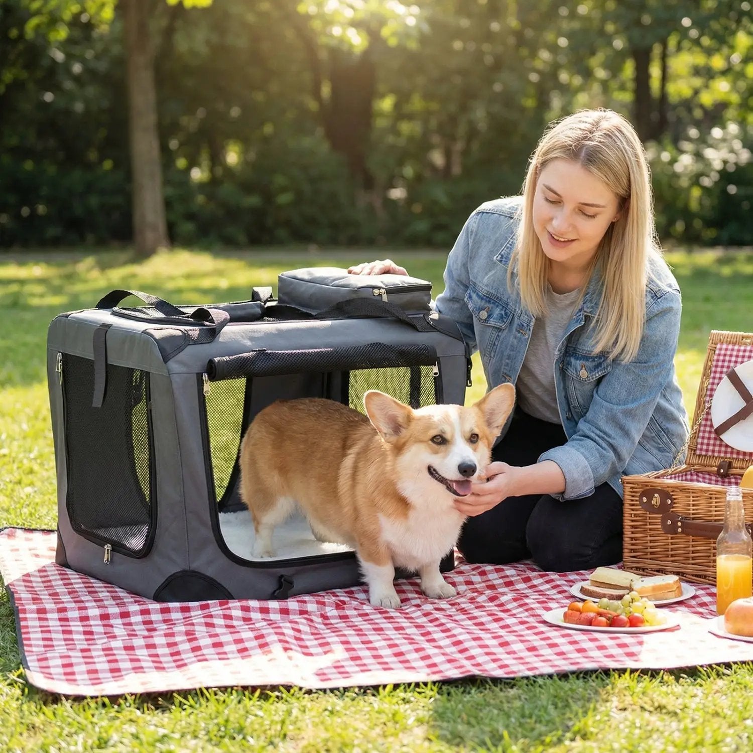 Soft Collapsible Dog Crate with Mesh Windows and 3 Doors by DirectDeals