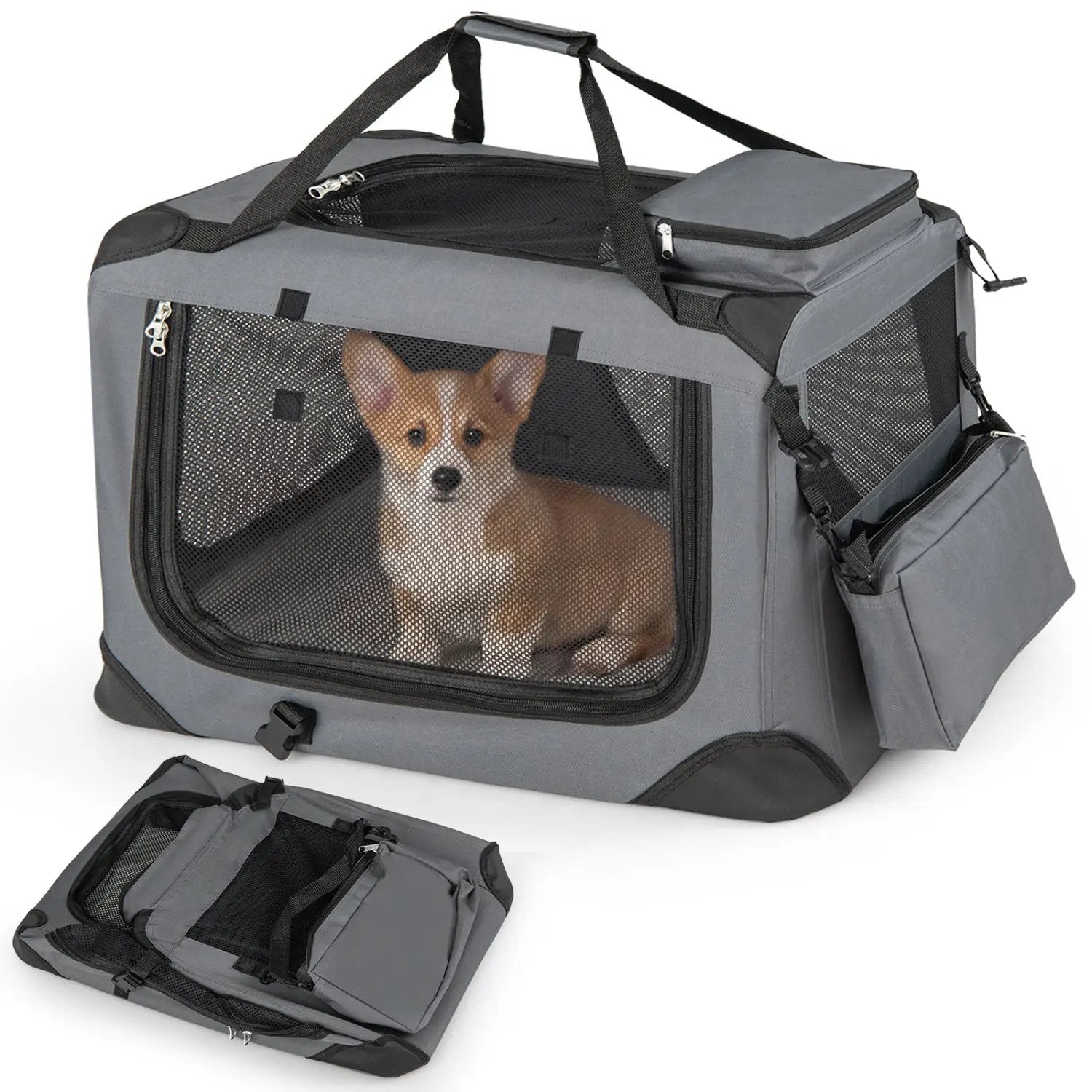 Soft Collapsible Dog Crate with Mesh Windows and 3 Doors by DirectDeals