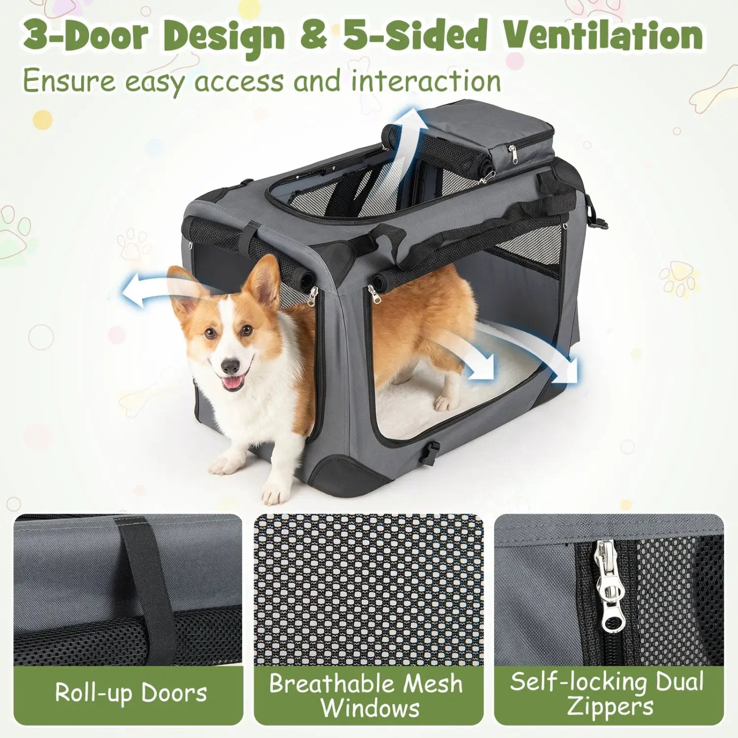 Soft Collapsible Dog Crate with Mesh Windows and 3 Doors by DirectDeals