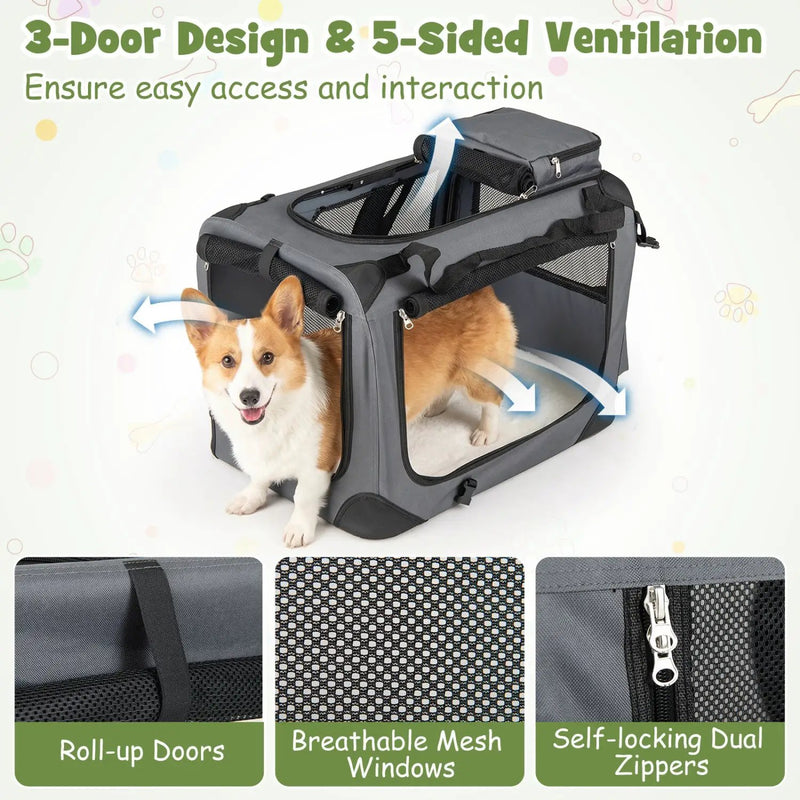 Soft Collapsible Dog Crate with Mesh Windows and 3 Doors by DirectDeals