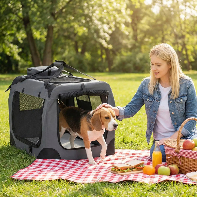 Soft Collapsible Dog Crate with Mesh Windows and 3 Doors by DirectDeals