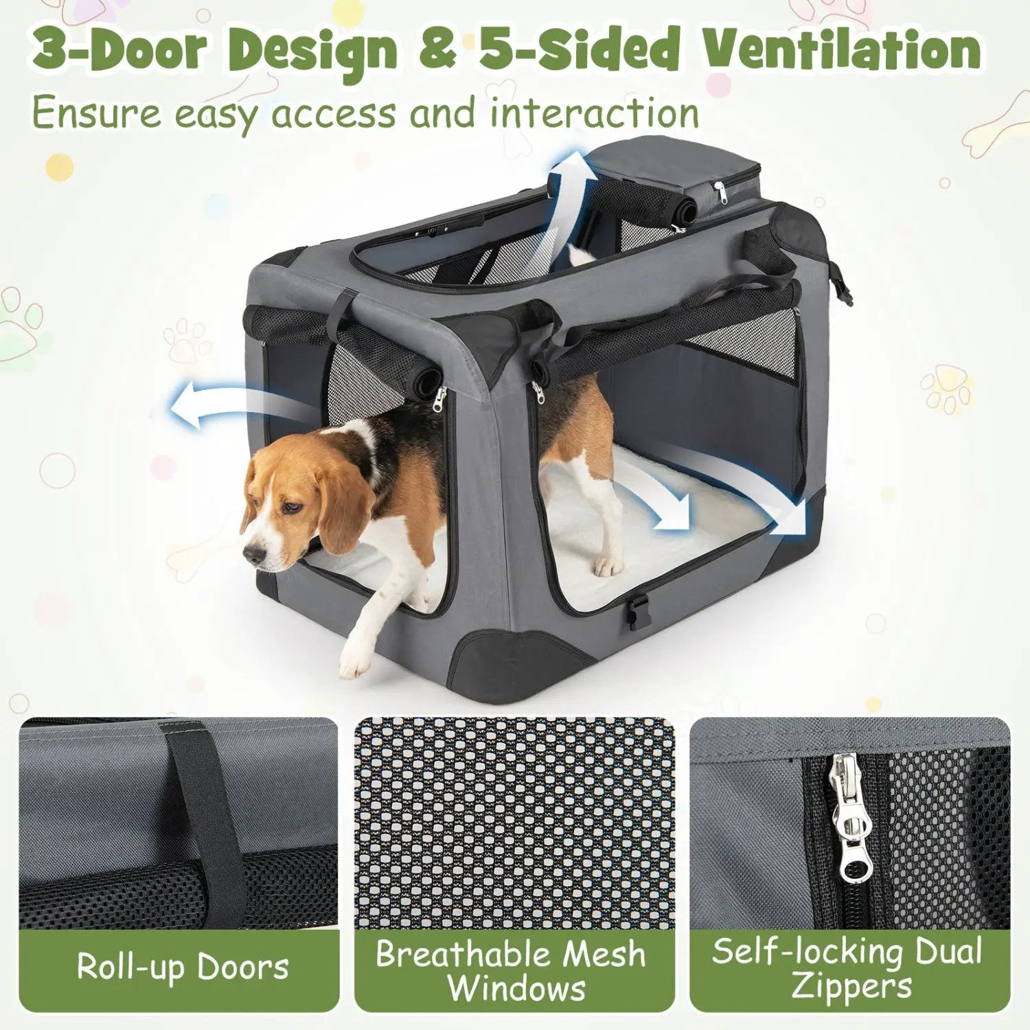 Soft Collapsible Dog Crate with Mesh Windows and 3 Doors by DirectDeals