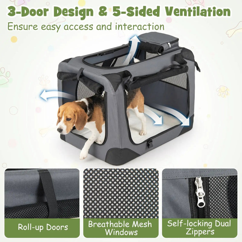 Soft Collapsible Dog Crate with Mesh Windows and 3 Doors by DirectDeals