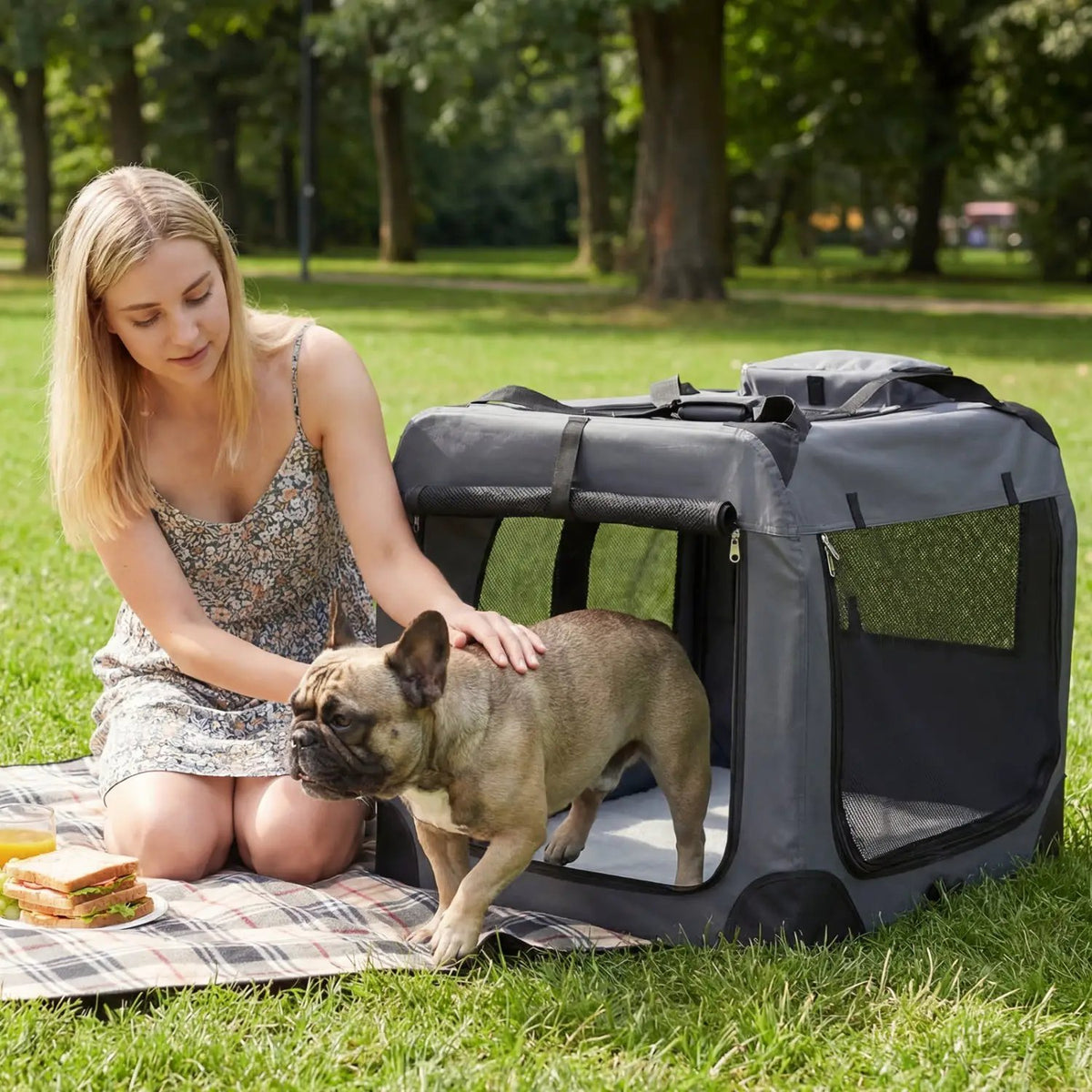 Soft Collapsible Dog Crate with Mesh Windows and 3 Doors by DirectDeals