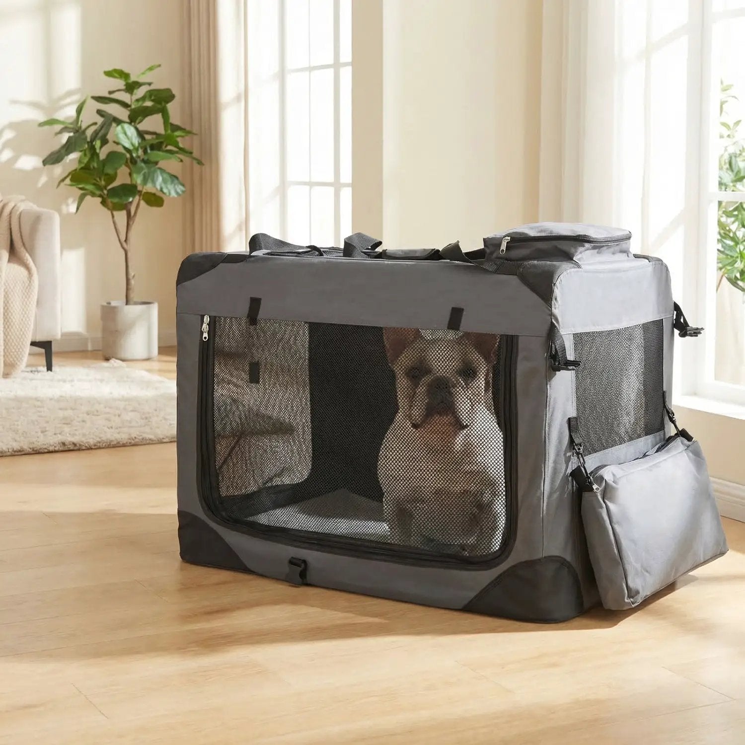 Soft Collapsible Dog Crate with Mesh Windows and 3 Doors by DirectDeals
