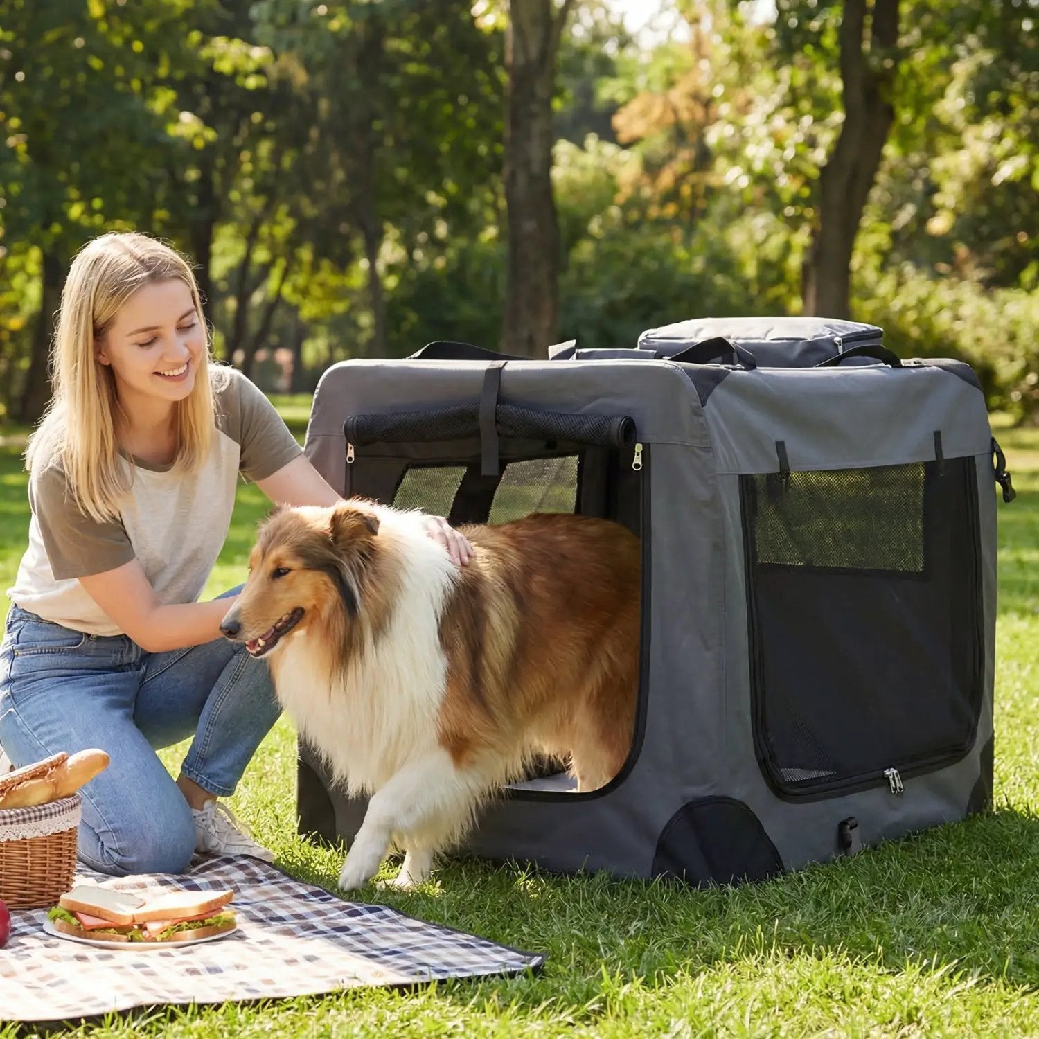 Soft Collapsible Dog Crate with Mesh Windows and 3 Doors by DirectDeals